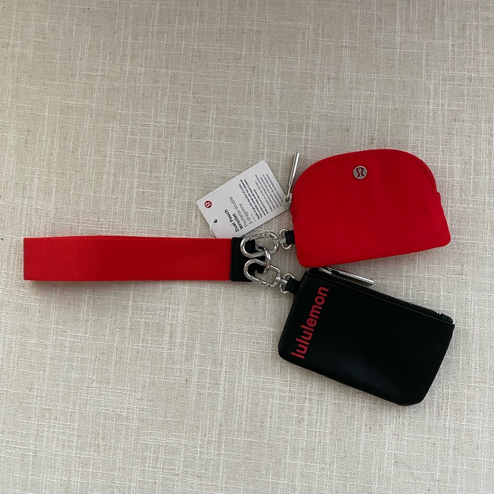 Lululemon Dual Pouch Wristlet Black Love Red